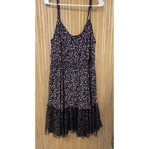 Torrid Black Floral Print Sundress Tulle Hem Dress Size XL Polyester For Women
